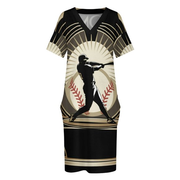 Woman's Black Baseball sports jersey Shirt Dress with pockets Size Medium 3X - Picture 3 of 4